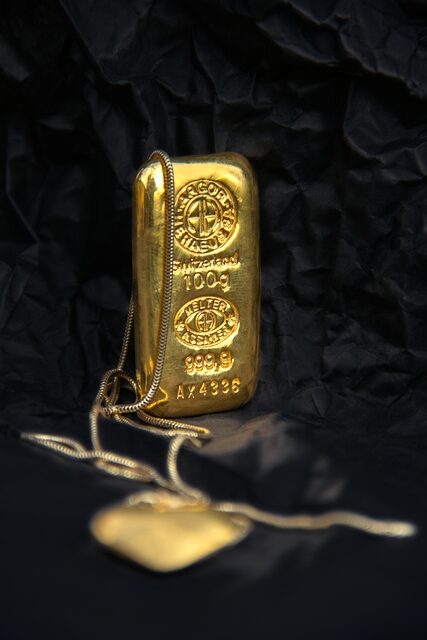 gold bar, gold coin